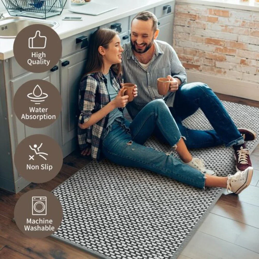 New 20x32In Grey Kitchen Mat, Non Slip Washable Rug Absorbent Runner for Floor